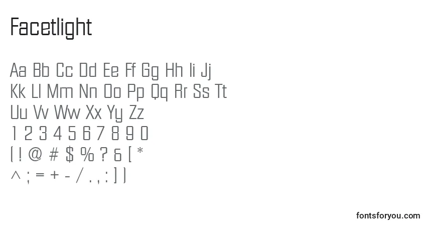 A fonte Facetlight – alfabeto, números, caracteres especiais