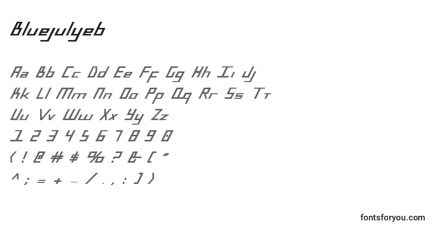 A fonte Bluejulyeb – alfabeto, números, caracteres especiais