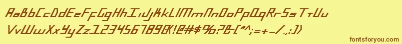 フォントBluejulyeb – 茶色の文字が黄色の背景にあります。