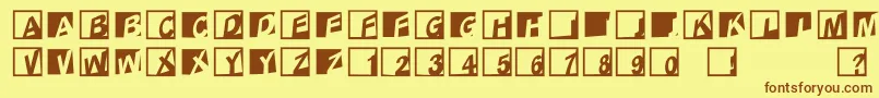フォントAbclogosxyzcrazyOblique – 茶色の文字が黄色の背景にあります。