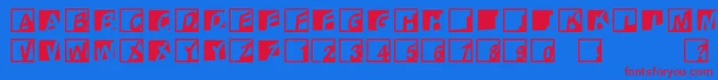 Fonte AbclogosxyzcrazyOblique – fontes vermelhas em um fundo azul