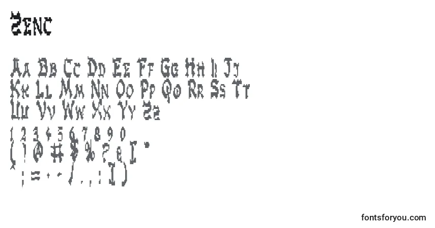 Шрифт Zenc – алфавит, цифры, специальные символы