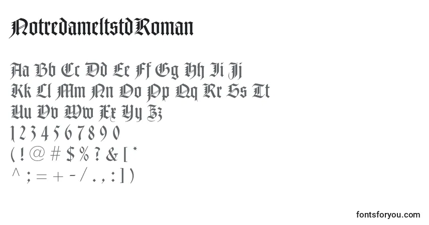 A fonte NotredameltstdRoman – alfabeto, números, caracteres especiais