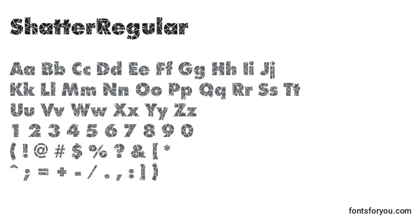 A fonte ShatterRegular – alfabeto, números, caracteres especiais
