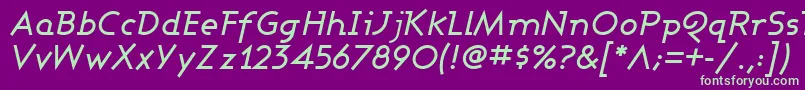AshbyMediumItalic-Schriftart – Grüne Schriften auf violettem Hintergrund