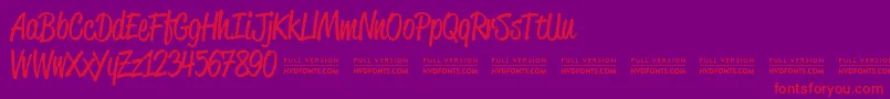 Fonte ReklamescriptRegularDemo – fontes vermelhas em um fundo violeta