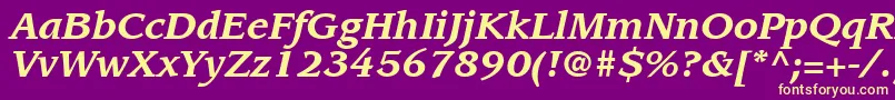 Fonte ItcLeawoodLtBoldItalic – fontes amarelas em um fundo roxo