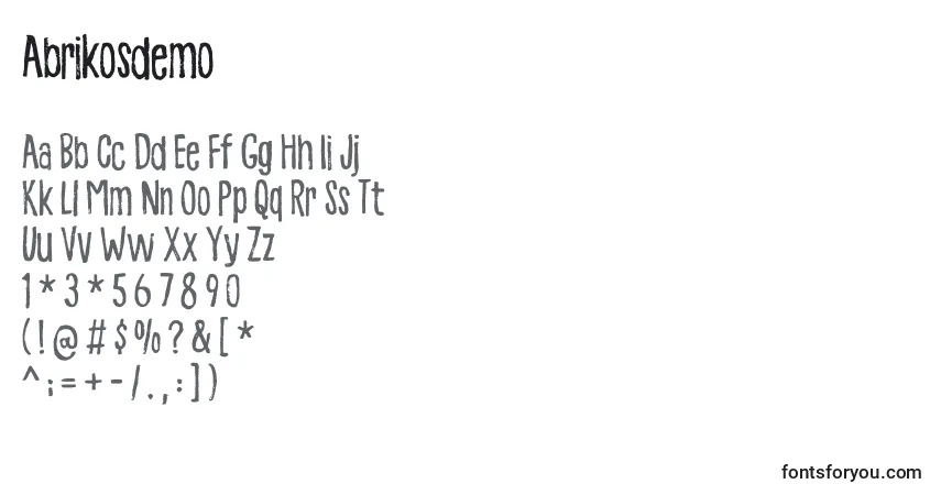 Czcionka Abrikosdemo – alfabet, cyfry, specjalne znaki