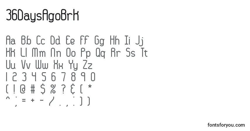 Czcionka 36DaysAgoBrk – alfabet, cyfry, specjalne znaki