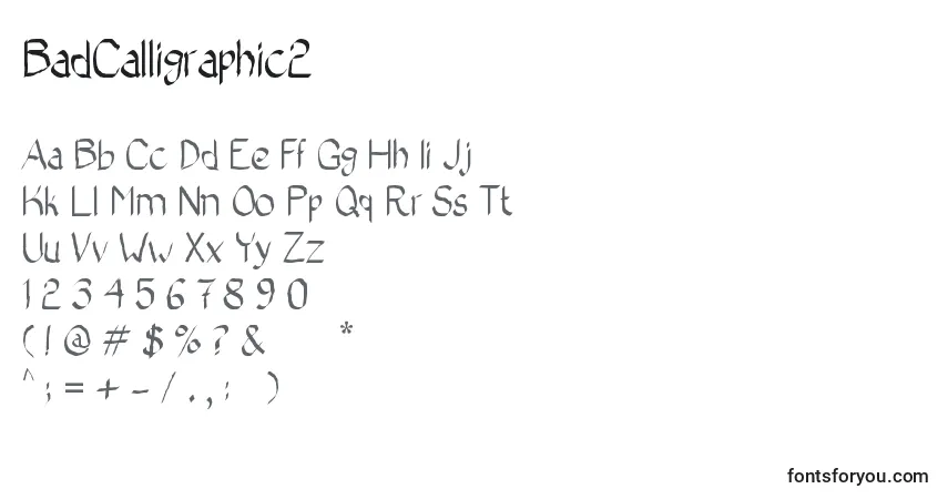 Schriftart BadCalligraphic2 – Alphabet, Zahlen, spezielle Symbole