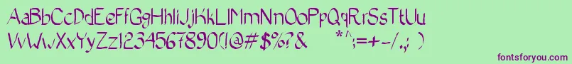 BadCalligraphic2-fontti – violetit fontit vihreällä taustalla