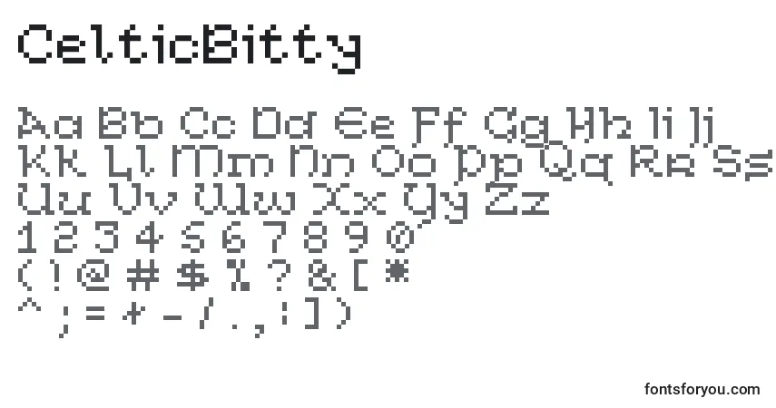 Czcionka CelticBitty – alfabet, cyfry, specjalne znaki
