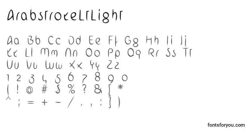 Czcionka ArabstrokeLtLight – alfabet, cyfry, specjalne znaki