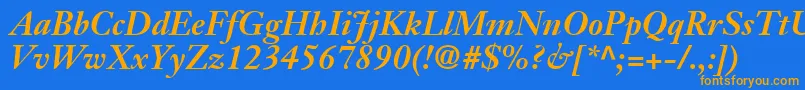JansonSsiBoldItalic-Schriftart – Orangefarbene Schriften auf blauem Hintergrund