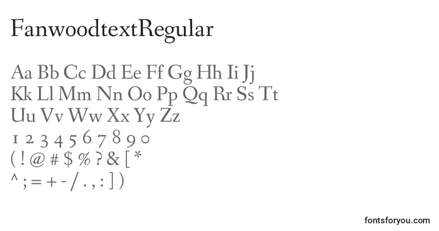 A fonte FanwoodtextRegular – alfabeto, números, caracteres especiais