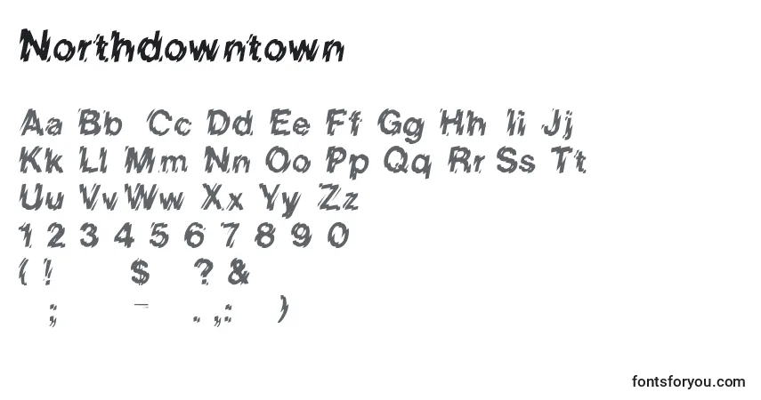 Шрифт Northdowntown – алфавит, цифры, специальные символы