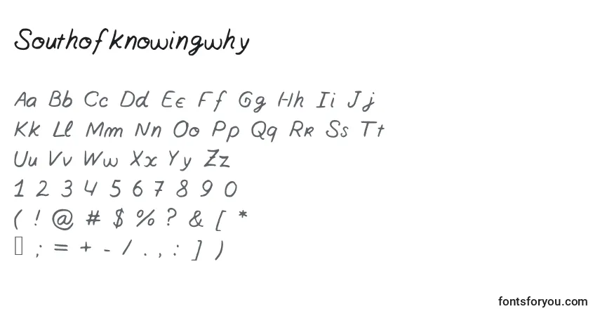 Czcionka Southofknowingwhy – alfabet, cyfry, specjalne znaki