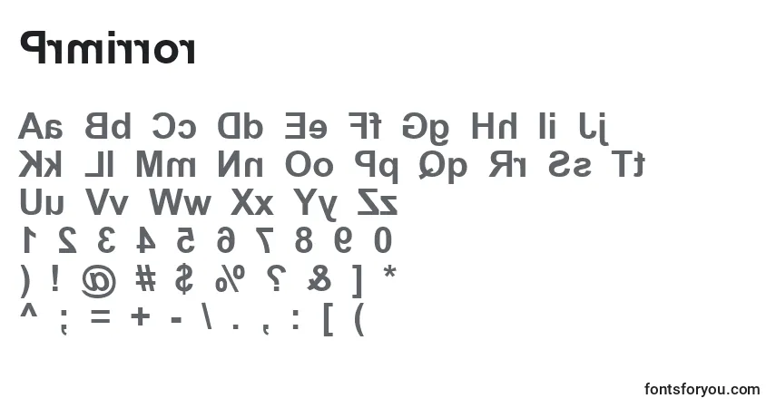 Prmirror-fontti – aakkoset, numerot, erikoismerkit