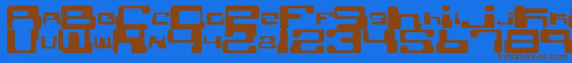 CybertownSubterraneanフォントについての詳細 フォントCybertownSubterranean – 茶色の文字が青い背景にあります。