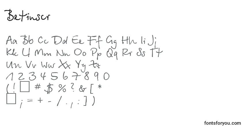 Czcionka Betinscr – alfabet, cyfry, specjalne znaki