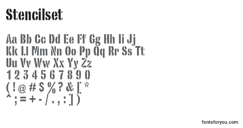 Stencilset-fontti – aakkoset, numerot, erikoismerkit