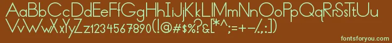 フォントThinLinesAndCurves – 緑色の文字が茶色の背景にあります。