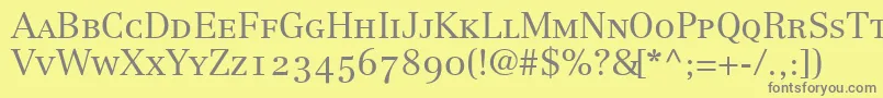 フォントCenturyRepriseLightoldstyleSsiLightSmallCaps – 黄色の背景に灰色の文字