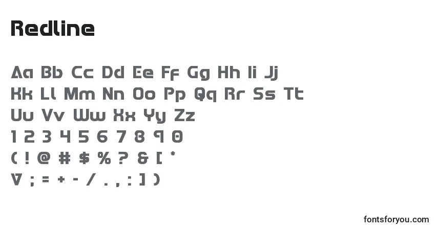 A fonte Redline – alfabeto, números, caracteres especiais