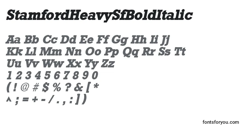 Шрифт StamfordHeavySfBoldItalic – алфавит, цифры, специальные символы