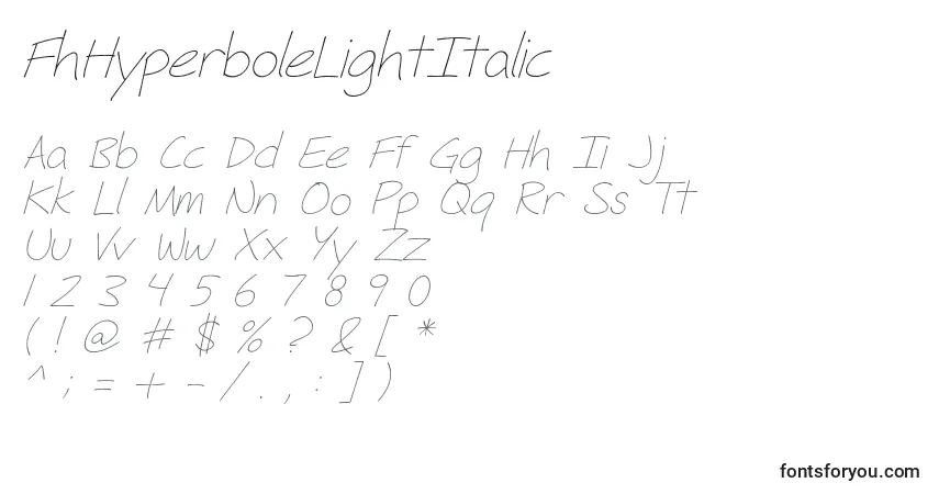 FhHyperboleLightItalicフォント–アルファベット、数字、特殊文字