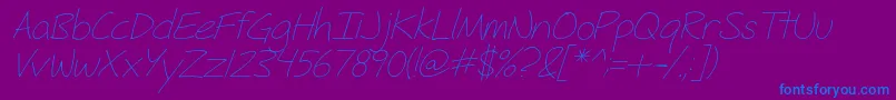 FhHyperboleLightItalic-Schriftart – Blaue Schriften auf violettem Hintergrund