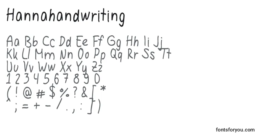 Schriftart Hannahandwriting – Alphabet, Zahlen, spezielle Symbole