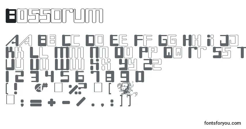 Czcionka Bossdrum – alfabet, cyfry, specjalne znaki