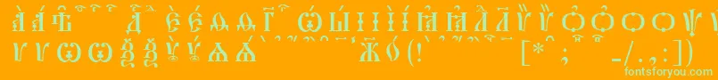 PochaevskCapsKucsSpacedout Font – Green Fonts on Orange Background