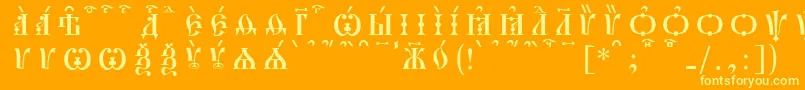 フォントPochaevskCapsKucsSpacedout – オレンジの背景に黄色の文字