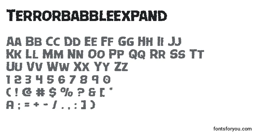 Czcionka Terrorbabbleexpand – alfabet, cyfry, specjalne znaki