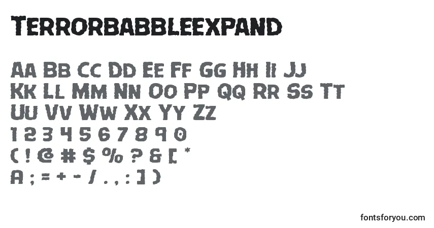 A fonte Terrorbabbleexpand – alfabeto, números, caracteres especiais