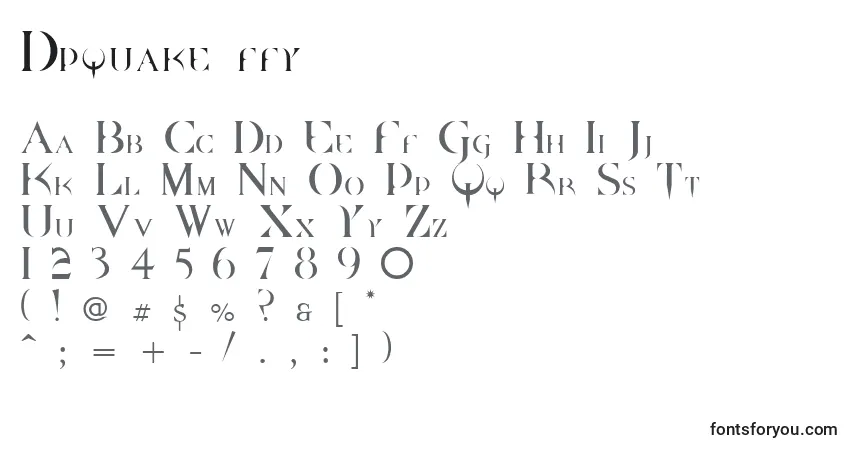 A fonte Dpquake ffy – alfabeto, números, caracteres especiais