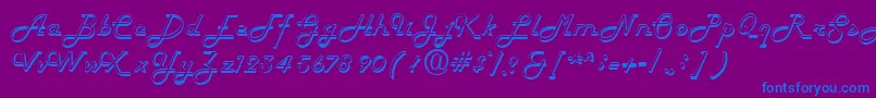 FiftieshollowRegular-Schriftart – Blaue Schriften auf violettem Hintergrund