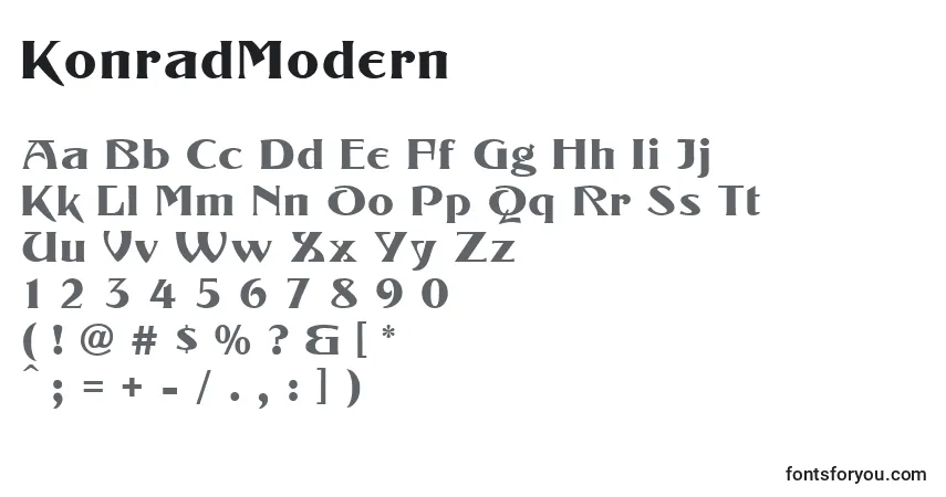 KonradModern-fontti – aakkoset, numerot, erikoismerkit