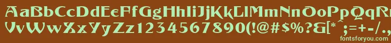 フォントKonradModern – 緑色の文字が茶色の背景にあります。