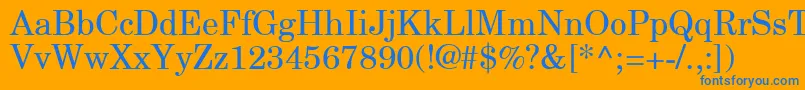 NewCenturySchlbkGreekUpright-Schriftart – Blaue Schriften auf orangefarbenem Hintergrund
