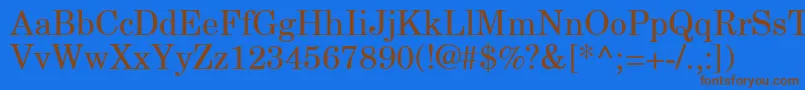 フォントNewCenturySchlbkGreekUpright – 茶色の文字が青い背景にあります。