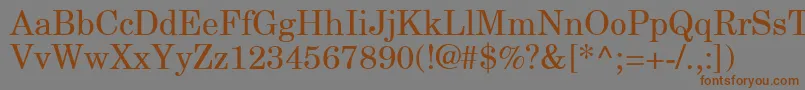 フォントNewCenturySchlbkGreekUpright – 茶色の文字が灰色の背景にあります。
