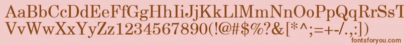 NewCenturySchlbkGreekUpright-Schriftart – Braune Schriften auf rosa Hintergrund