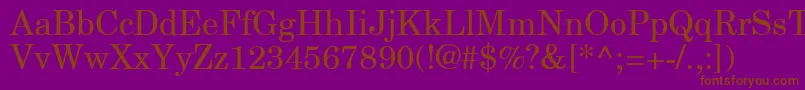 NewCenturySchlbkGreekUpright-Schriftart – Braune Schriften auf violettem Hintergrund