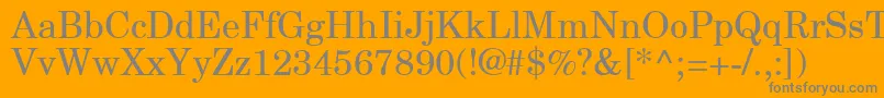 NewCenturySchlbkGreekUpright-Schriftart – Graue Schriften auf orangefarbenem Hintergrund
