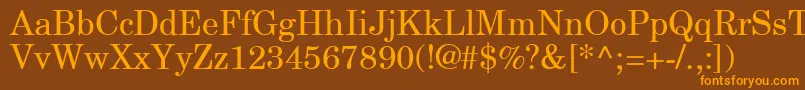 フォントNewCenturySchlbkGreekUpright – オレンジ色の文字が茶色の背景にあります。