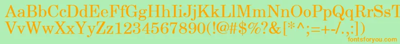 フォントNewCenturySchlbkGreekUpright – オレンジの文字が緑の背景にあります。