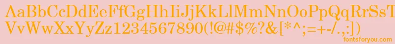 フォントNewCenturySchlbkGreekUpright – オレンジの文字がピンクの背景にあります。